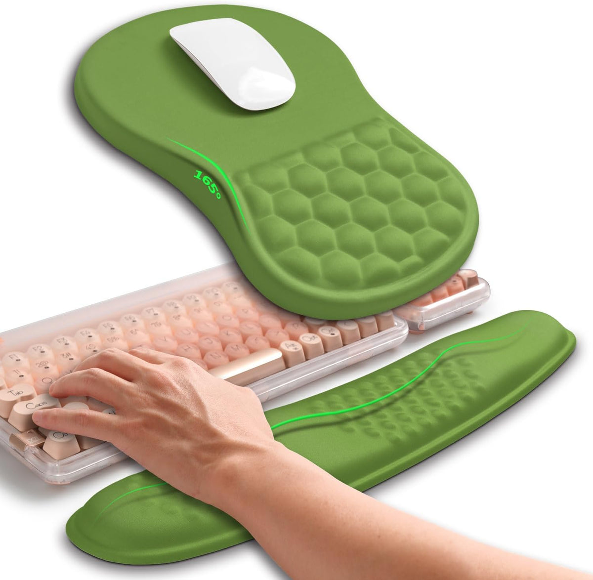 2in1 Combination, Wave Keyboard Wrist Rest and Ergonomic Curvature Mouse Pad Wrist Support for Relieve Wrist Pain, Filled with Soft Cushion Memory Foam, Black