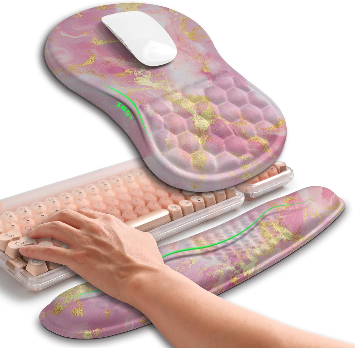 2in1 Combination, Wave Keyboard Wrist Rest and Ergonomic Curvature Mouse Pad Wrist Support for Relieve Wrist Pain, Filled with Soft Cushion Memory Foam, Black