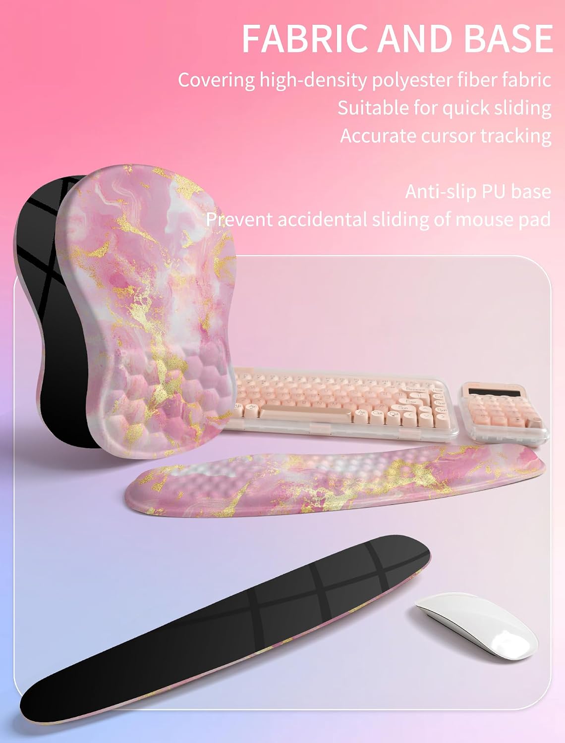 2in1 Combination, Wave Keyboard Wrist Rest and Ergonomic Curvature Mouse Pad Wrist Support for Relieve Wrist Pain, Filled with Soft Cushion Memory Foam, Black