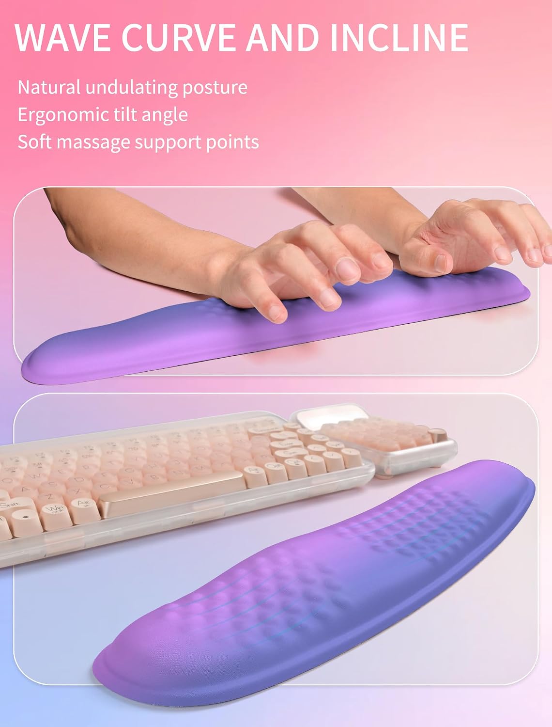 2in1 Combination, Wave Keyboard Wrist Rest and Ergonomic Curvature Mouse Pad Wrist Support for Relieve Wrist Pain, Filled with Soft Cushion Memory Foam, Black