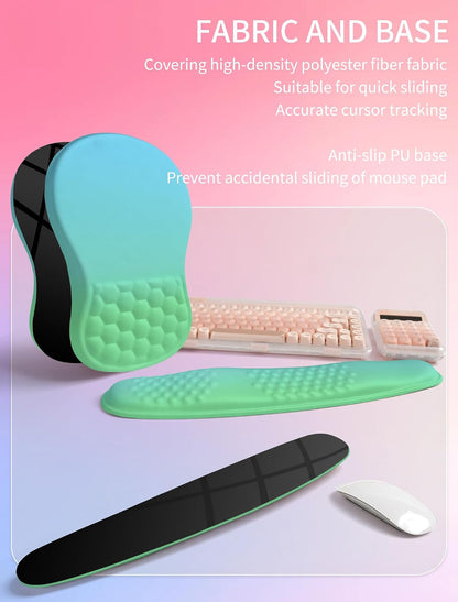 2in1 Combination, Wave Keyboard Wrist Rest and Ergonomic Curvature Mouse Pad Wrist Support for Relieve Wrist Pain, Filled with Soft Cushion Memory Foam, Black