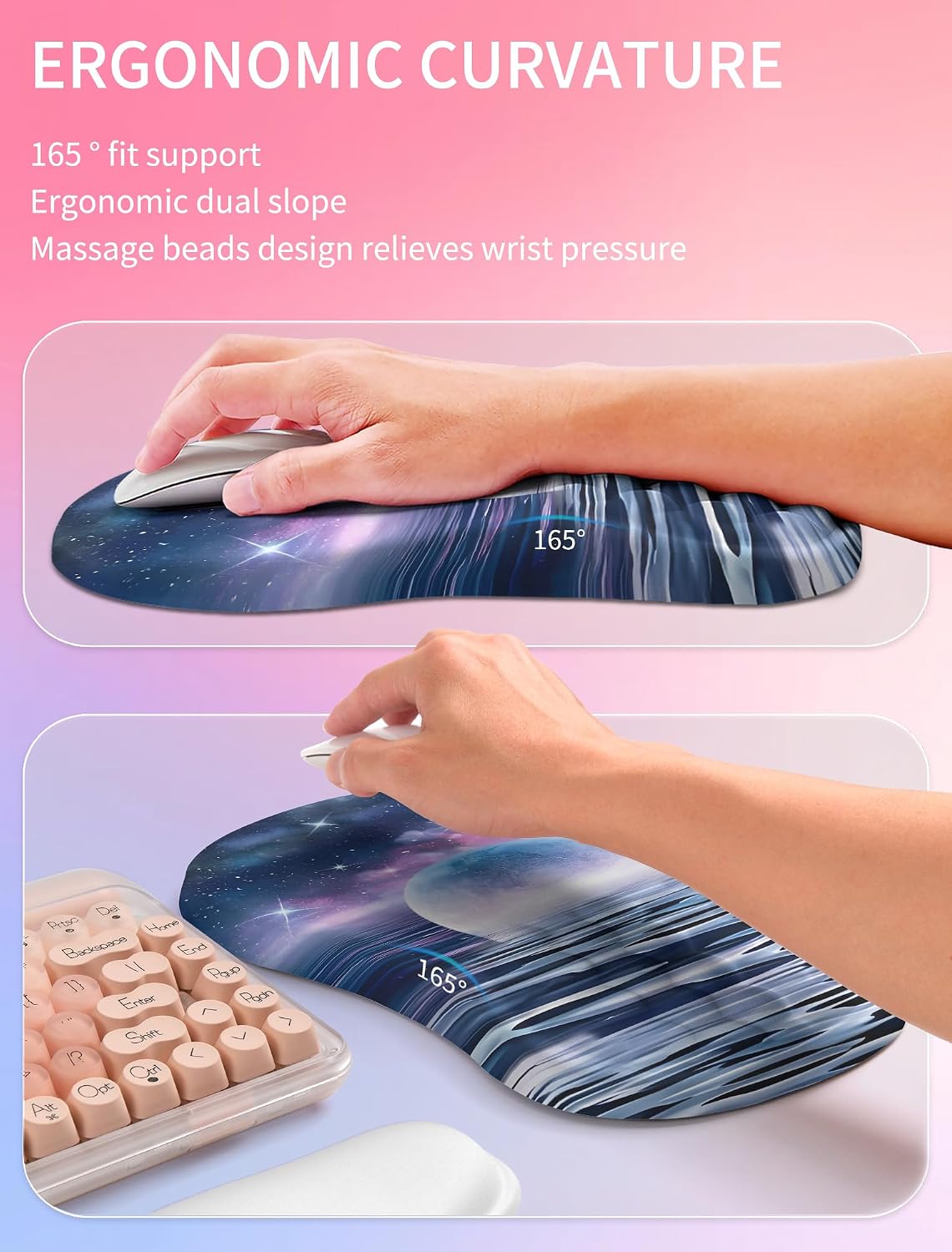2in1 Combination, Wave Keyboard Wrist Rest and Ergonomic Curvature Mouse Pad Wrist Support for Relieve Wrist Pain, Filled with Soft Cushion Memory Foam, Black