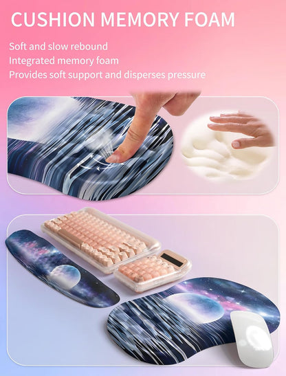 2in1 Combination, Wave Keyboard Wrist Rest and Ergonomic Curvature Mouse Pad Wrist Support for Relieve Wrist Pain, Filled with Soft Cushion Memory Foam, Black