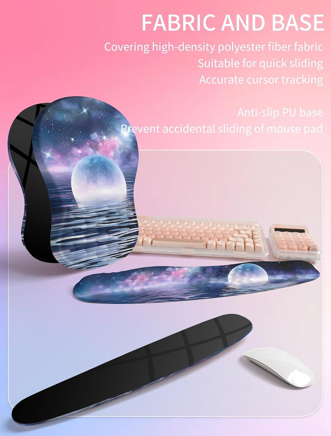 2in1 Combination, Wave Keyboard Wrist Rest and Ergonomic Curvature Mouse Pad Wrist Support for Relieve Wrist Pain, Filled with Soft Cushion Memory Foam, Black