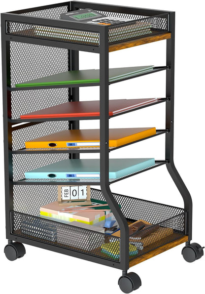 6-Tier Standing File Organizer, Rolling Under Desk Organizer for Office