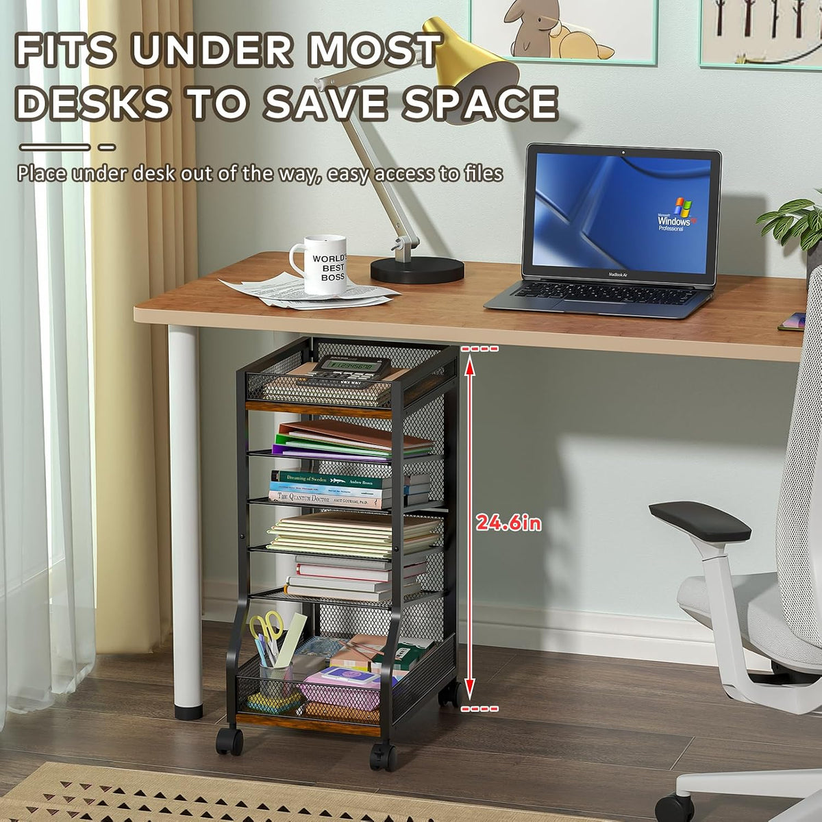 6-Tier Standing File Organizer, Rolling Under Desk Organizer for Office