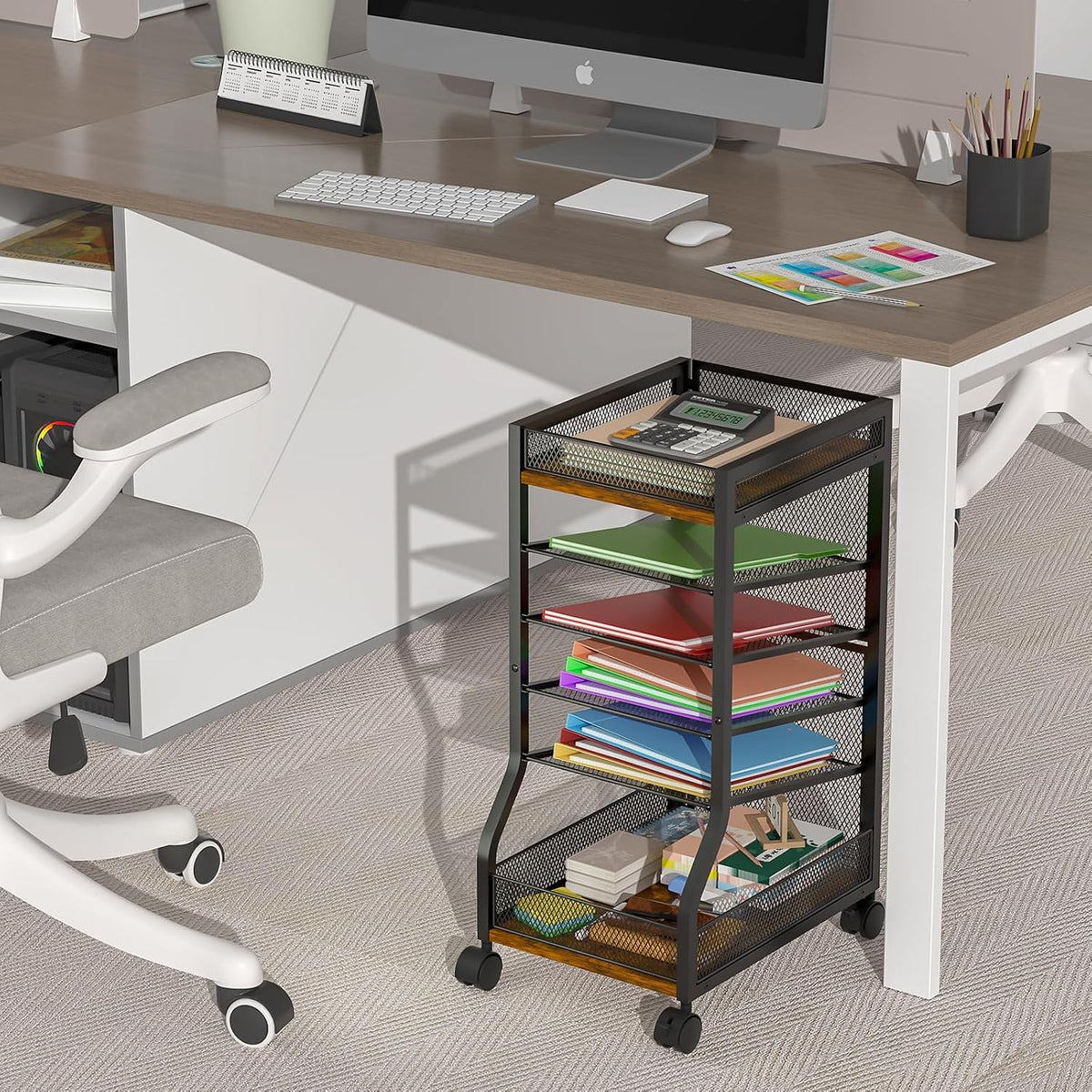 6-Tier Standing File Organizer, Rolling Under Desk Organizer for Office