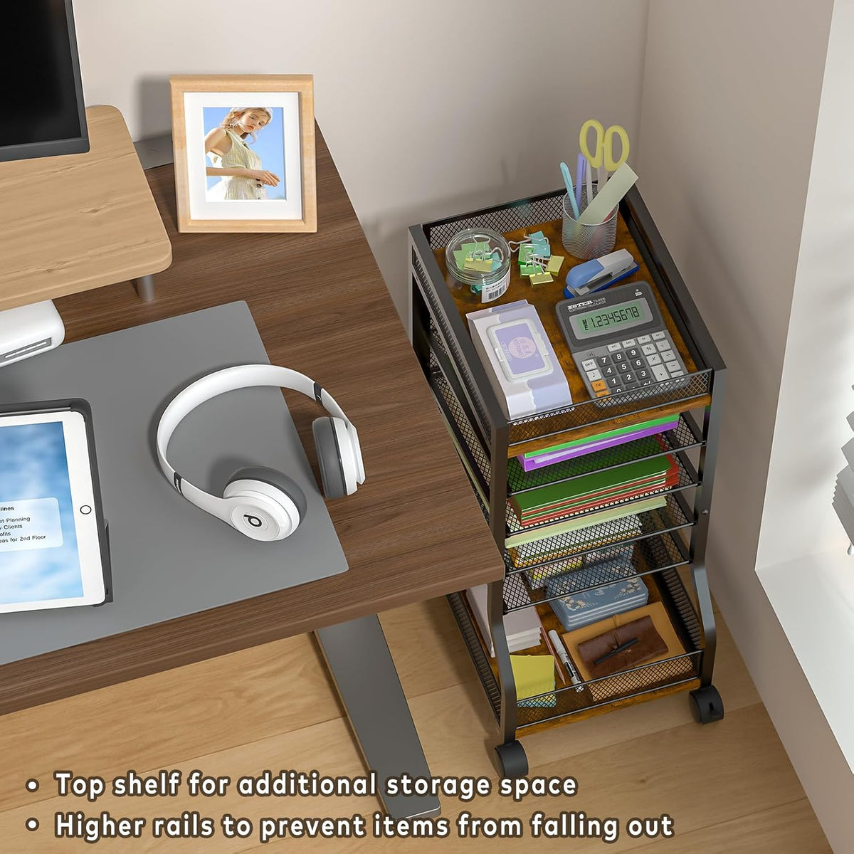 6-Tier Standing File Organizer, Rolling Under Desk Organizer for Office