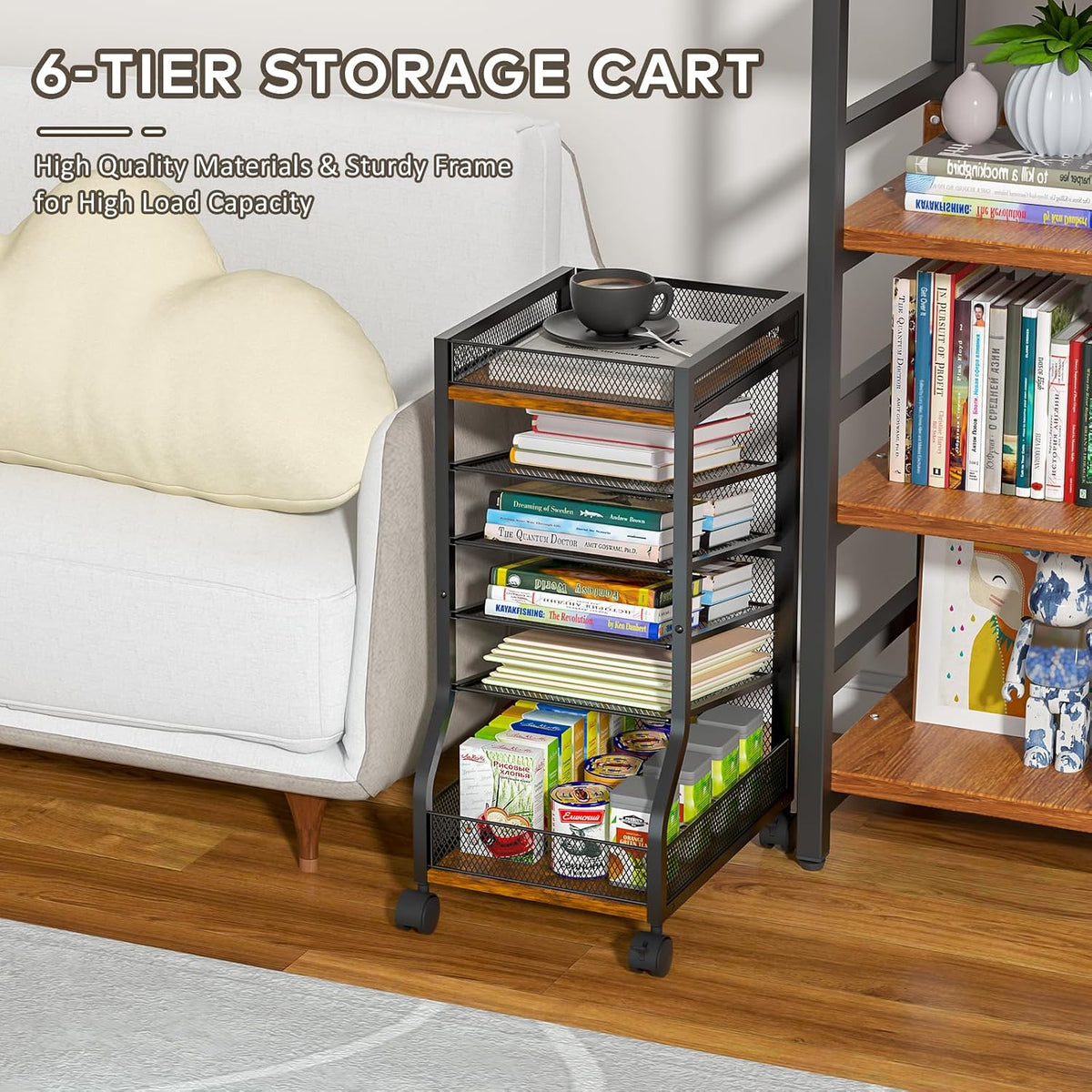 6-Tier Standing File Organizer, Rolling Under Desk Organizer for Office