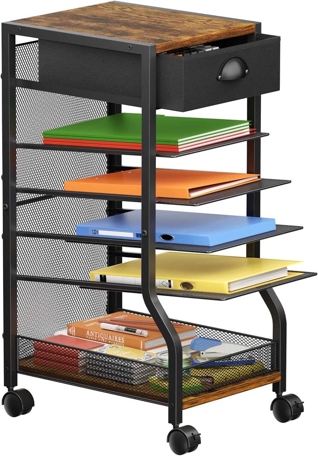 6-Tier Standing File Organizer, Rolling Under Desk Organizer for Office
