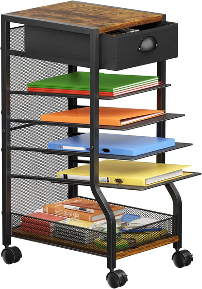 6-Tier Standing File Organizer, Rolling Under Desk Organizer for Office