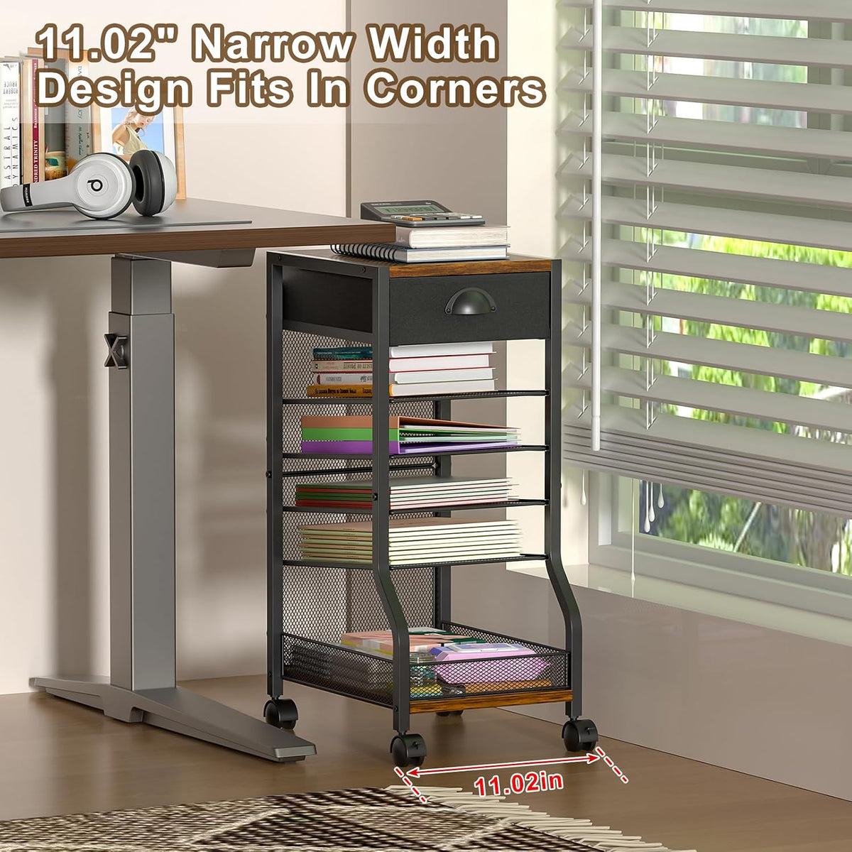 6-Tier Standing File Organizer, Rolling Under Desk Organizer for Office