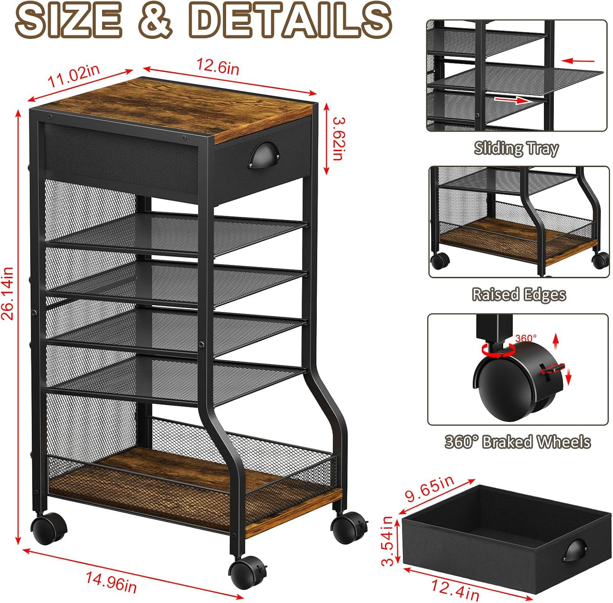 6-Tier Standing File Organizer, Rolling Under Desk Organizer for Office