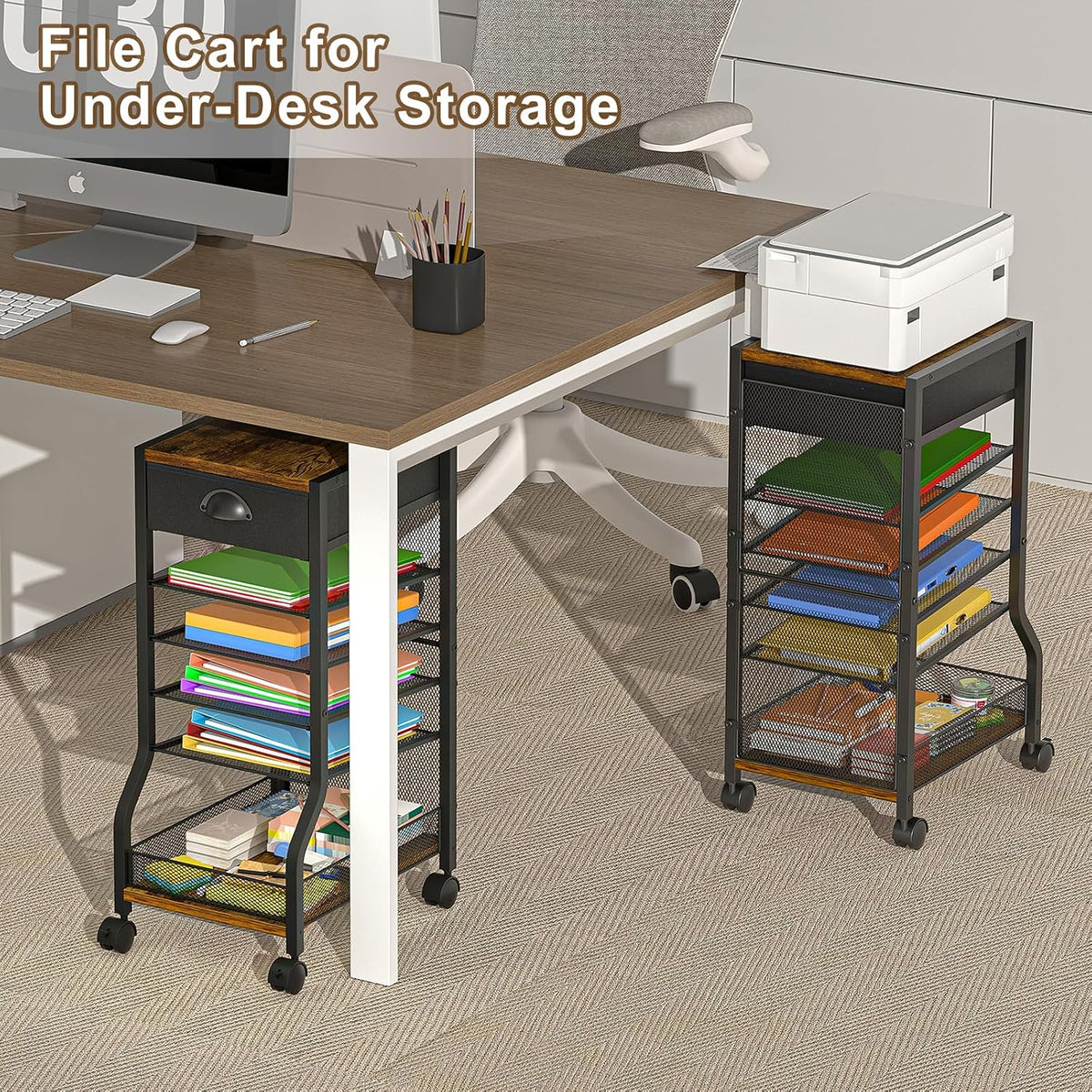 6-Tier Standing File Organizer, Rolling Under Desk Organizer for Office
