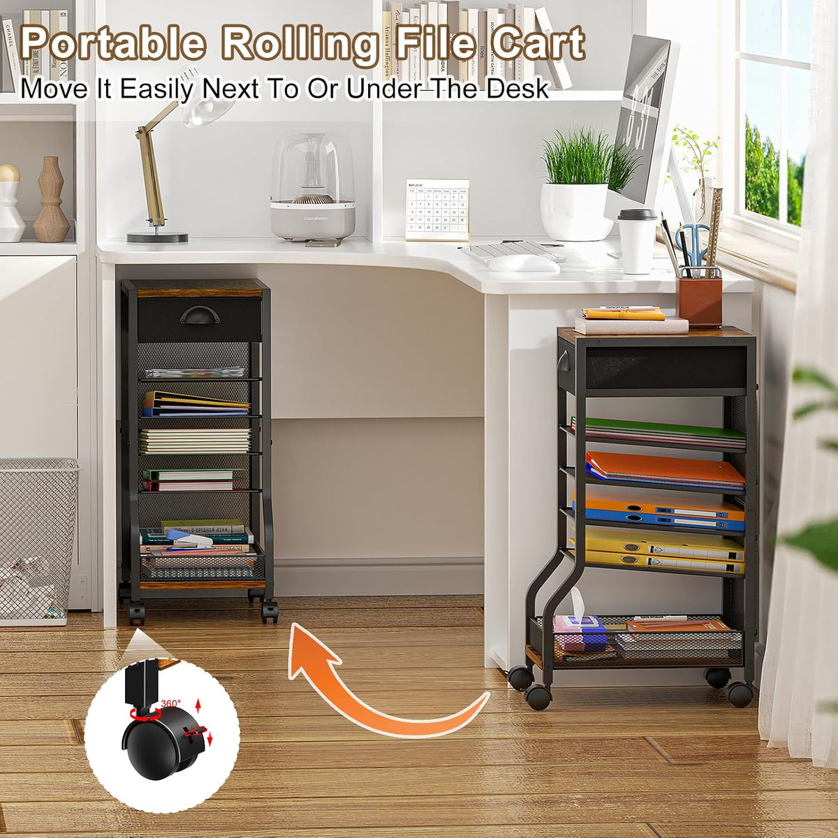 6-Tier Standing File Organizer, Rolling Under Desk Organizer for Office