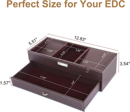 Baoyun Valet Tray for Men, 2 Layers Nightstand Organizers for Men and Women, Leather Jewelry Storage Box, Mens Dresser Top Organizer, Catch All for Jewelry Key Wallet and Phone (Brown)