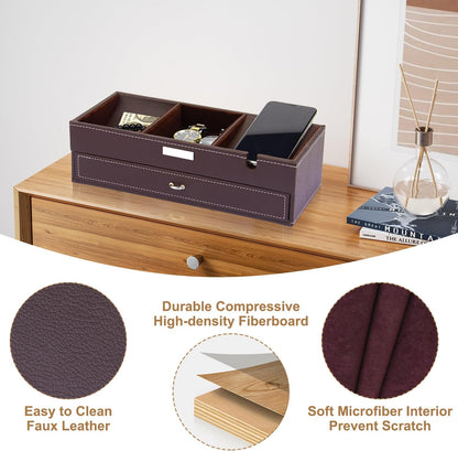Baoyun Valet Tray for Men, 2 Layers Nightstand Organizers for Men and Women, Leather Jewelry Storage Box, Mens Dresser Top Organizer, Catch All for Jewelry Key Wallet and Phone (Brown)