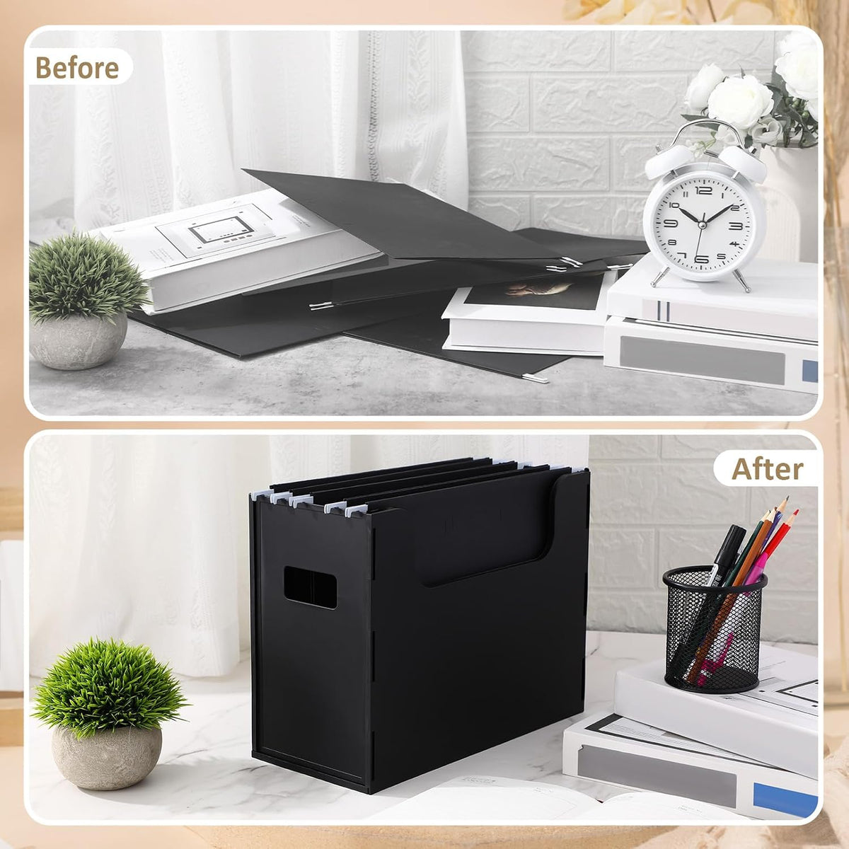 2 Pcs Portable Desktop File, Filing Organizer, Black