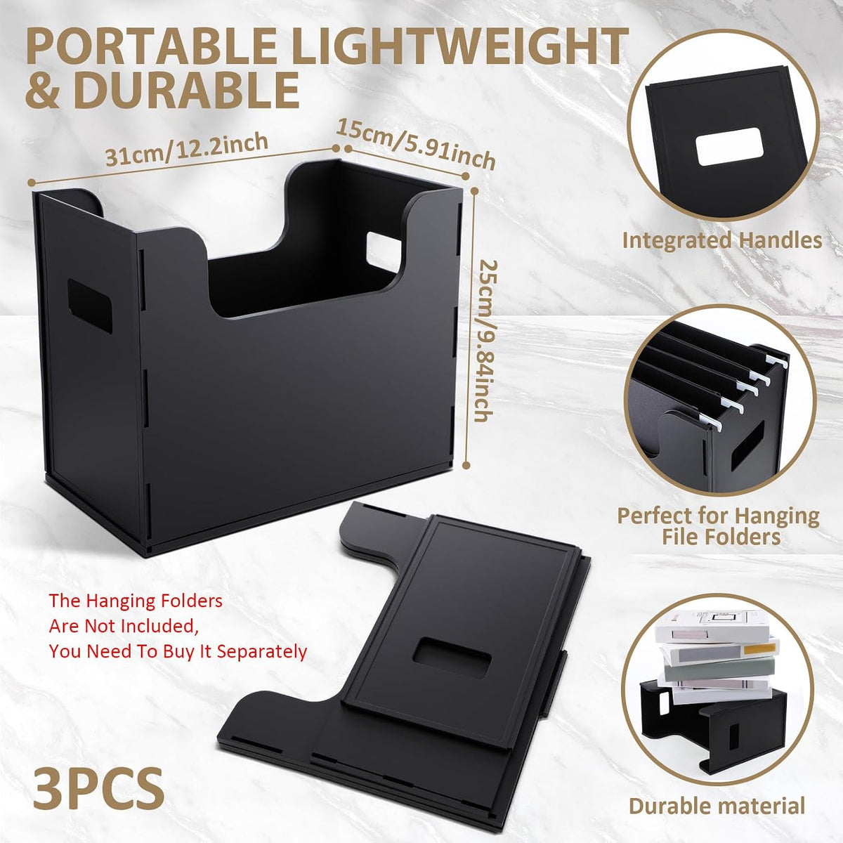 2 Pcs Portable Desktop File, Filing Organizer, Black