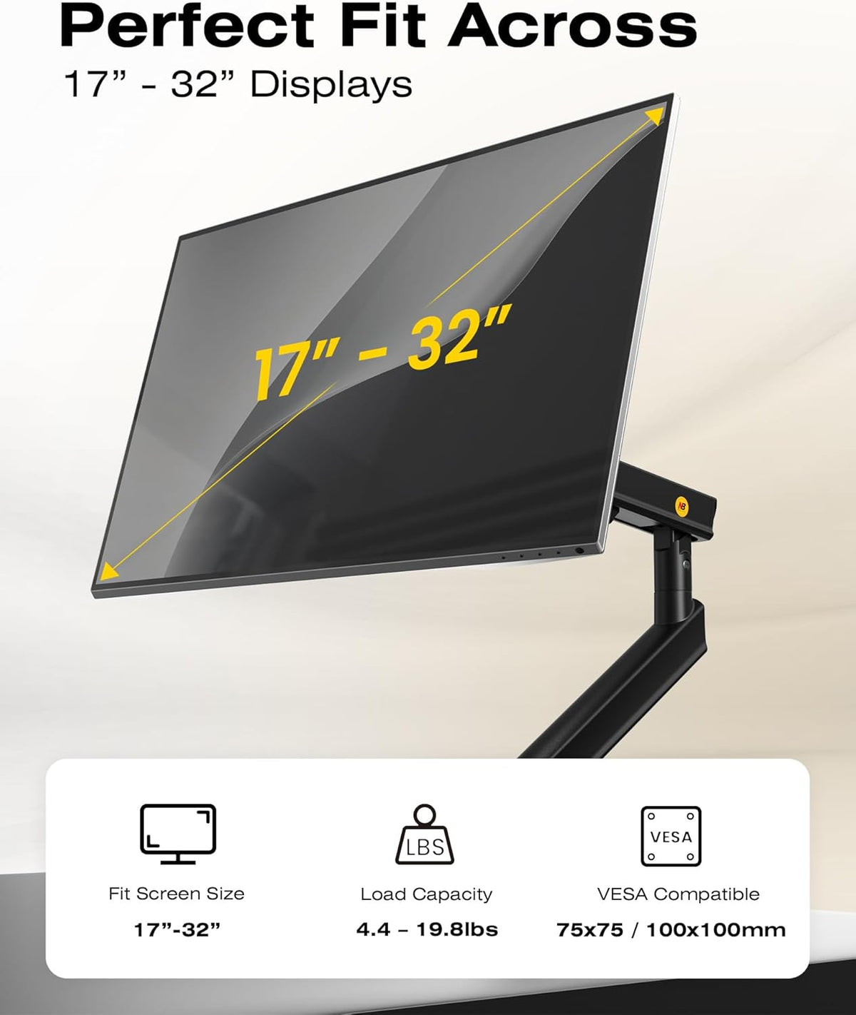 NB SmooVex™ Monitor Mount, Monitor Stand fits up to 32 Inch, Mechanical Spring Mount, VESA 75/100 mm, Model-A5(Black)