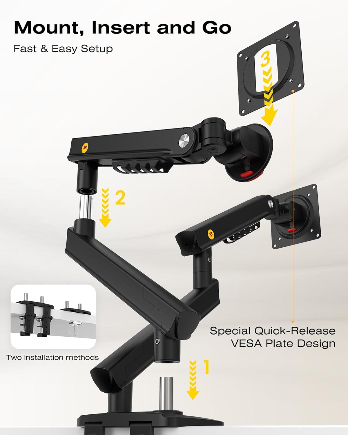 NB SmooVex™ Monitor Mount, Monitor Stand fits up to 32 Inch, Mechanical Spring Mount, VESA 75/100 mm, Model-A5(Black)