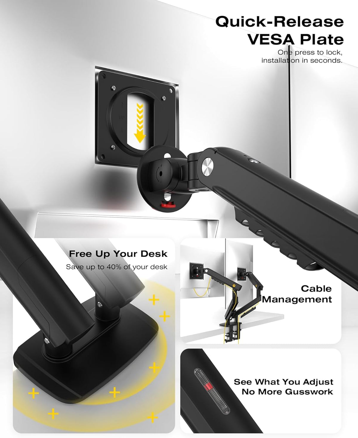 NB SmooVex™ Monitor Mount, Monitor Stand fits up to 32 Inch, Mechanical Spring Mount, VESA 75/100 mm, Model-A5(Black)
