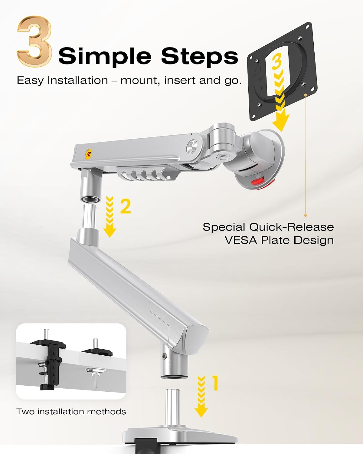 NB SmooVex™ Monitor Mount, Monitor Stand fits up to 32 Inch, Mechanical Spring Mount, VESA 75/100 mm, Model-A5(Black)