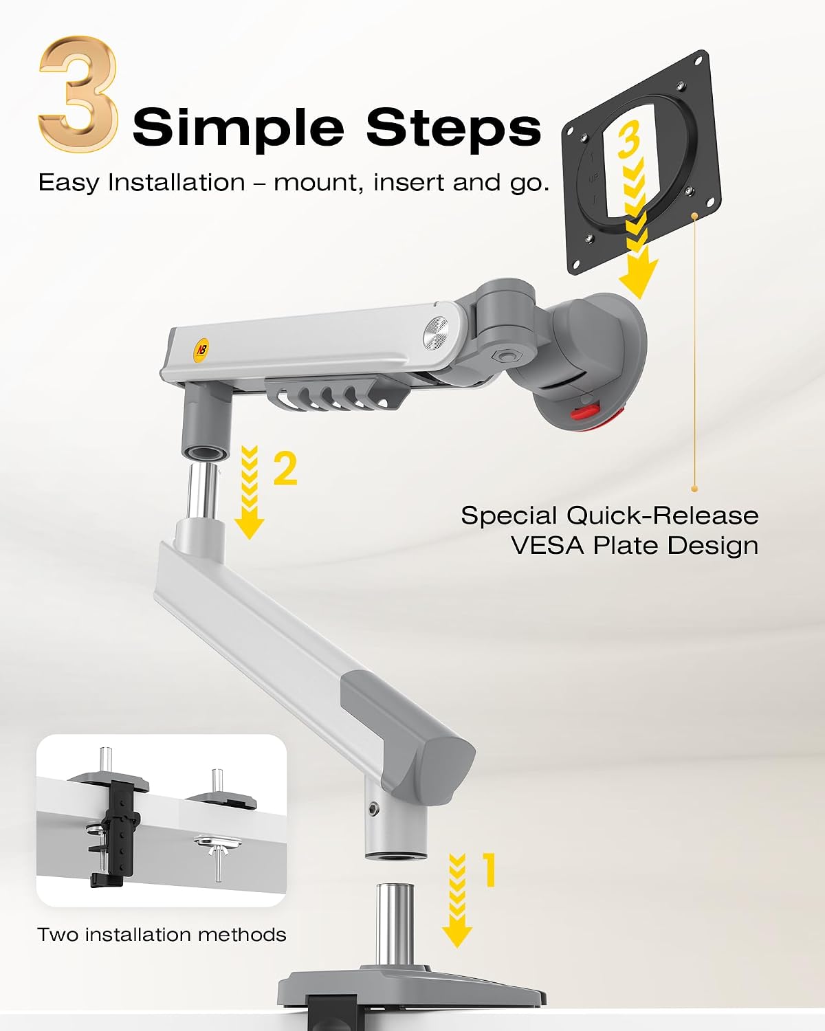NB SmooVex™ Monitor Mount, Monitor Stand fits up to 32 Inch, Mechanical Spring Mount, VESA 75/100 mm, Model-A5(Black)