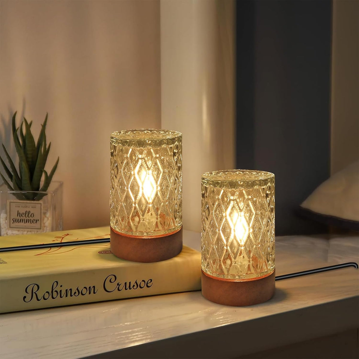 Mini Soft Warm LED Night Light,Dimmable Bedside Lamp Small Nightstand Glass Lamps Desk Reading Light for Bedroom,Living Room,Study Room,Office
