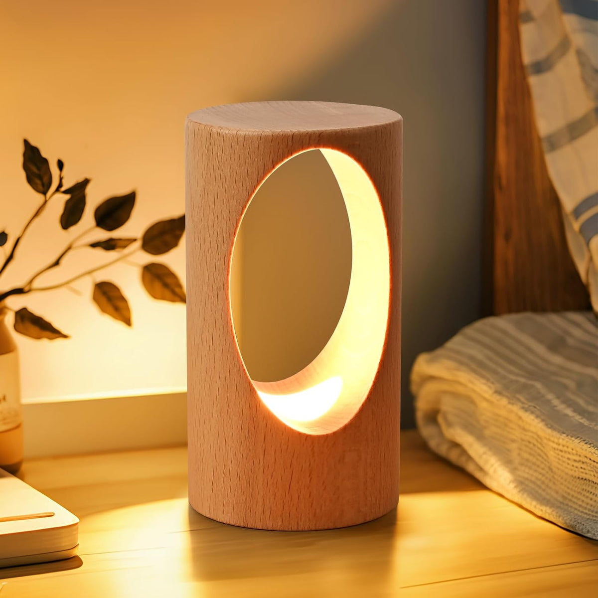LED Wooden Desk Lamp, Dimmable Bedside Night Light for Bedroom, Creative Home Décor Table Lamp, Warm Ambient Lighting, Unique Housewarming Gift