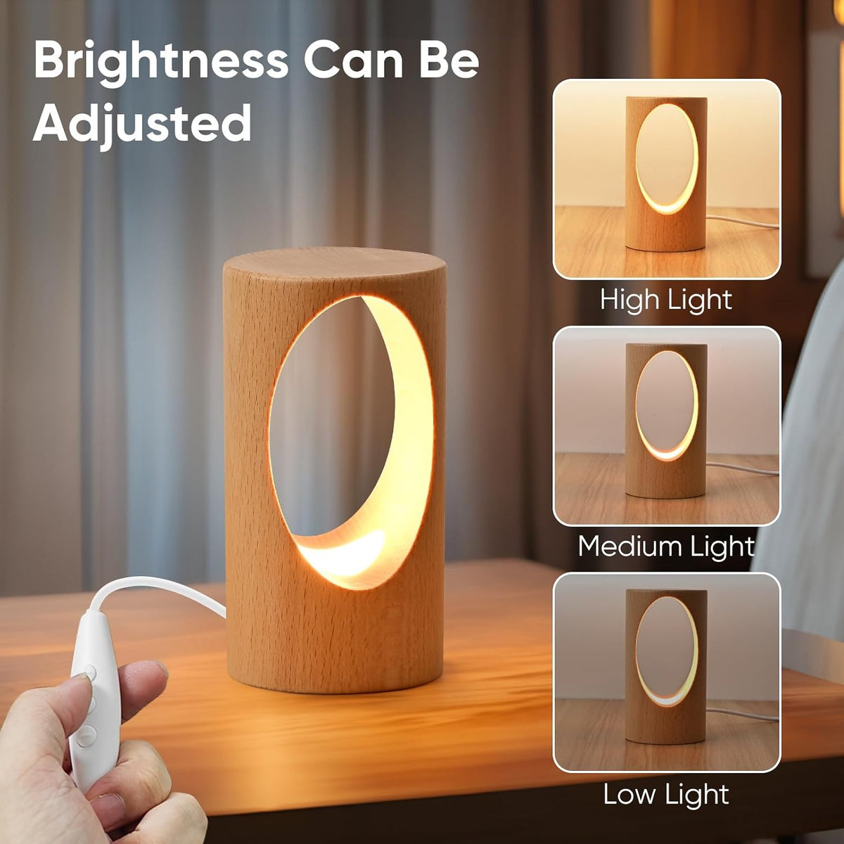 LED Wooden Desk Lamp, Dimmable Bedside Night Light for Bedroom, Creative Home Décor Table Lamp, Warm Ambient Lighting, Unique Housewarming Gift
