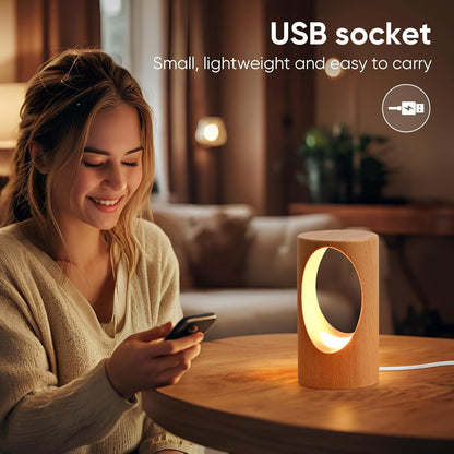 LED Wooden Desk Lamp, Dimmable Bedside Night Light for Bedroom, Creative Home Décor Table Lamp, Warm Ambient Lighting, Unique Housewarming Gift