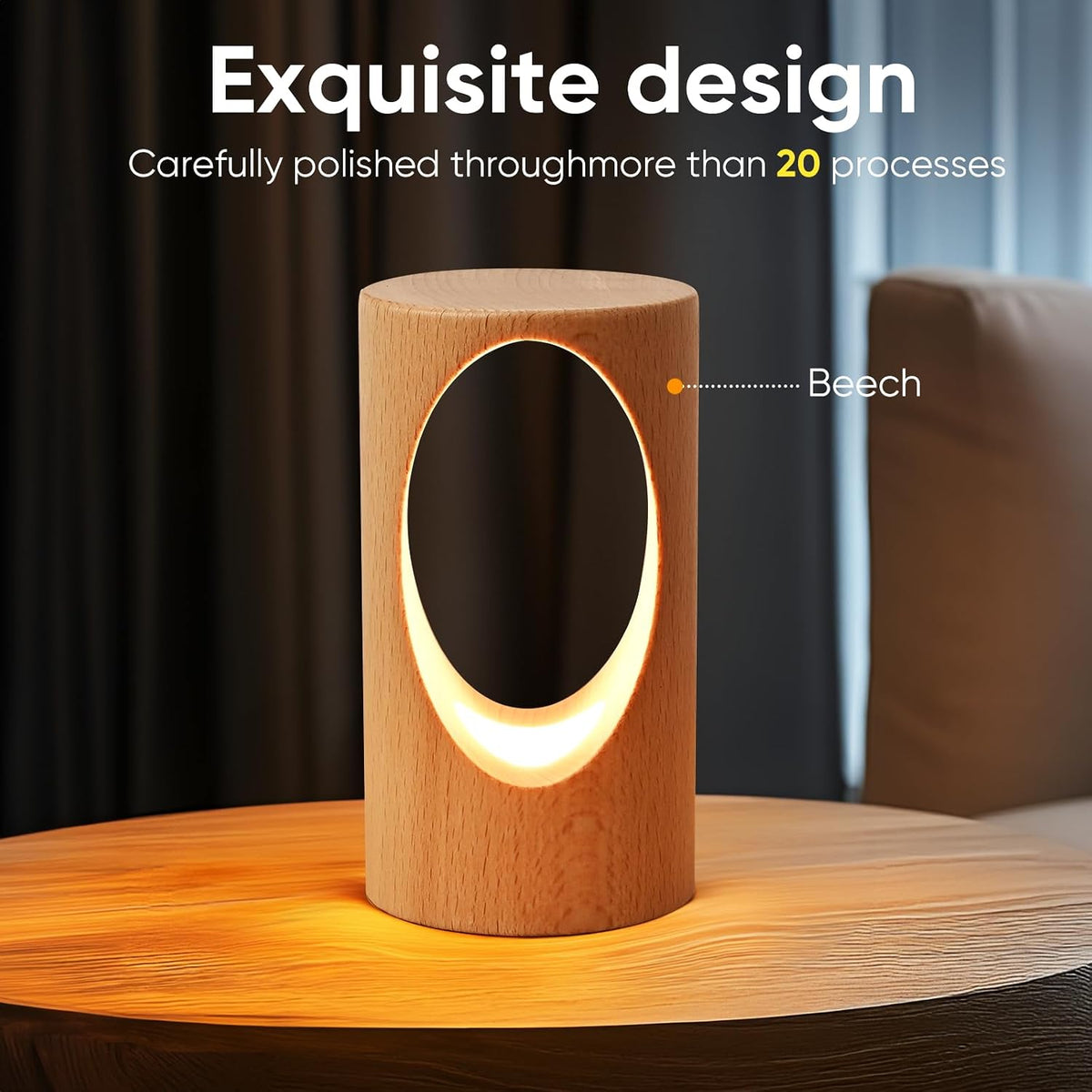 LED Wooden Desk Lamp, Dimmable Bedside Night Light for Bedroom, Creative Home Décor Table Lamp, Warm Ambient Lighting, Unique Housewarming Gift