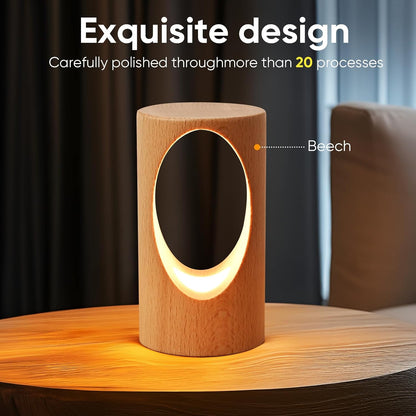 LED Wooden Desk Lamp, Dimmable Bedside Night Light for Bedroom, Creative Home Décor Table Lamp, Warm Ambient Lighting, Unique Housewarming Gift