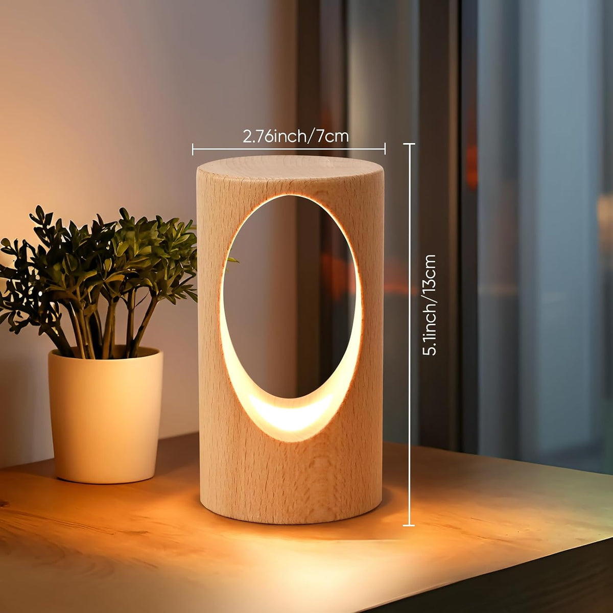 LED Wooden Desk Lamp, Dimmable Bedside Night Light for Bedroom, Creative Home Décor Table Lamp, Warm Ambient Lighting, Unique Housewarming Gift