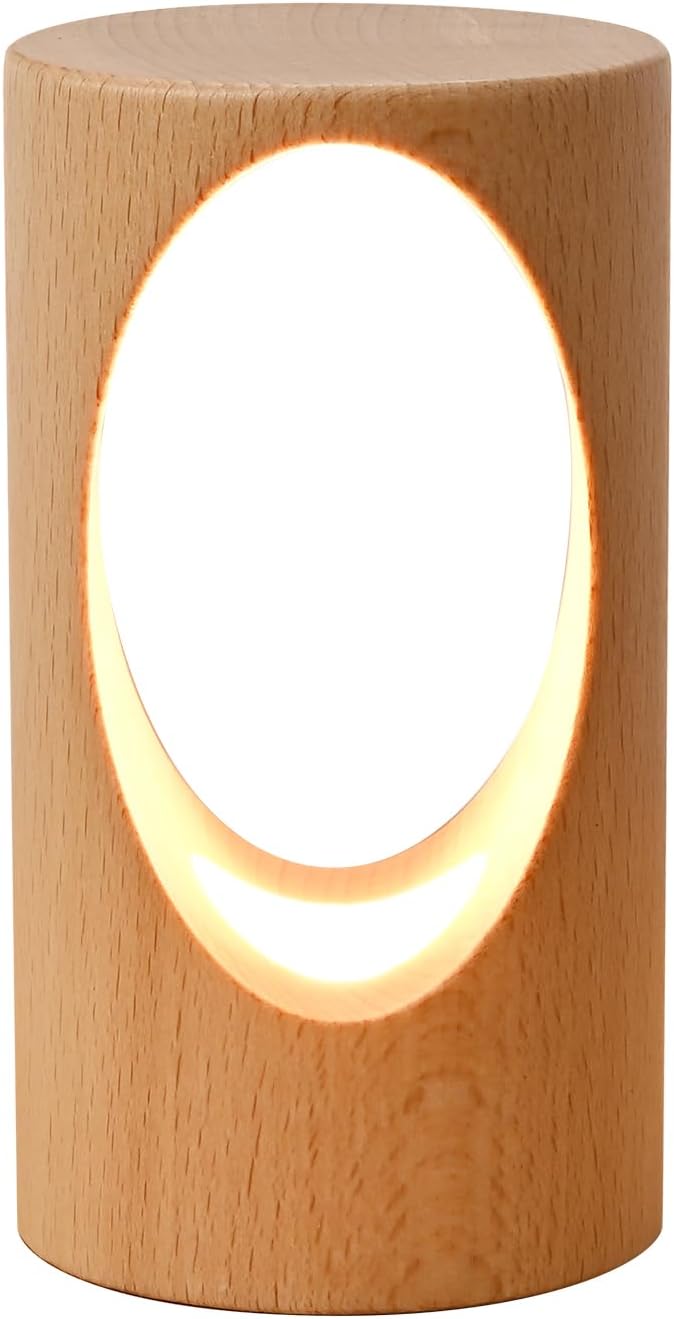 LED Wooden Desk Lamp, Dimmable Bedside Night Light for Bedroom, Creative Home Décor Table Lamp, Warm Ambient Lighting, Unique Housewarming Gift