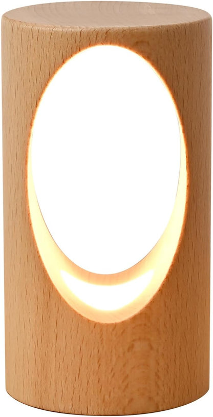 LED Wooden Desk Lamp, Dimmable Bedside Night Light for Bedroom, Creative Home Décor Table Lamp, Warm Ambient Lighting, Unique Housewarming Gift