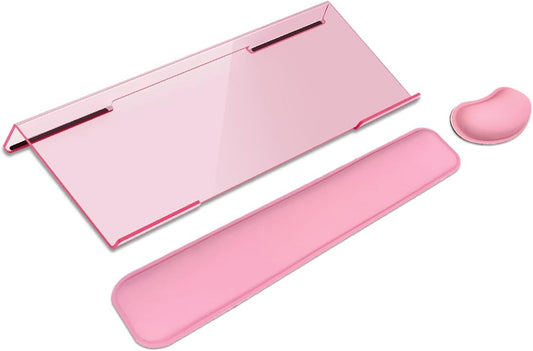 Computer Keyboard Wrist Rest Stand Set for Desktop, Keyboard Holder Easy Typing with Wrist Pad for Office, Home, School - Pink