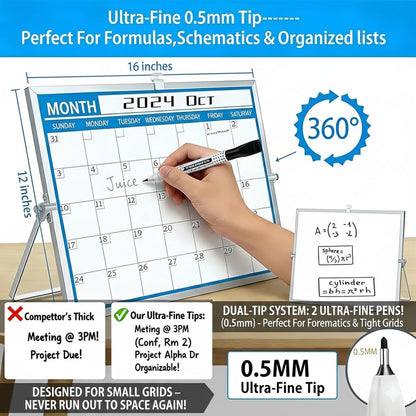 Magnetic Desktop Whiteboard with Calendar, 12x16 Inch, Double Sided