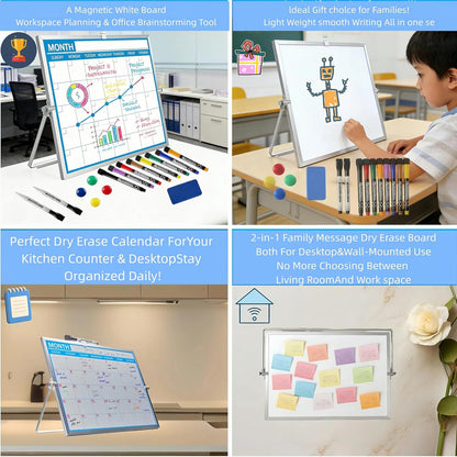 Magnetic Desktop Whiteboard with Calendar, 12x16 Inch, Double Sided