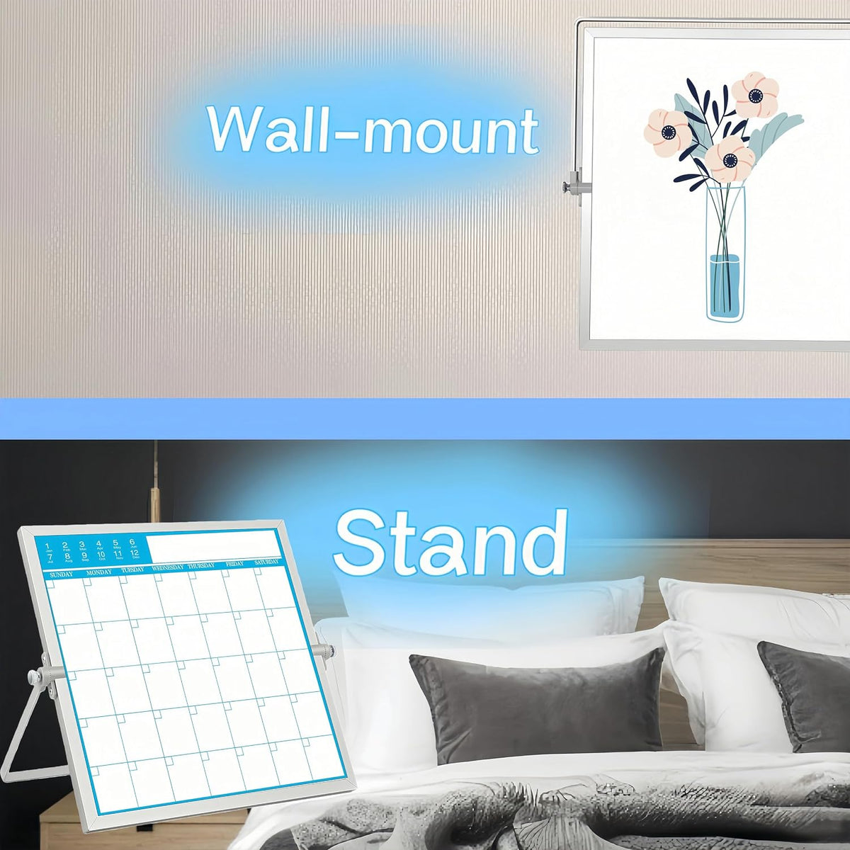 Magnetic Desktop Whiteboard with Calendar, 12x16 Inch, Double Sided