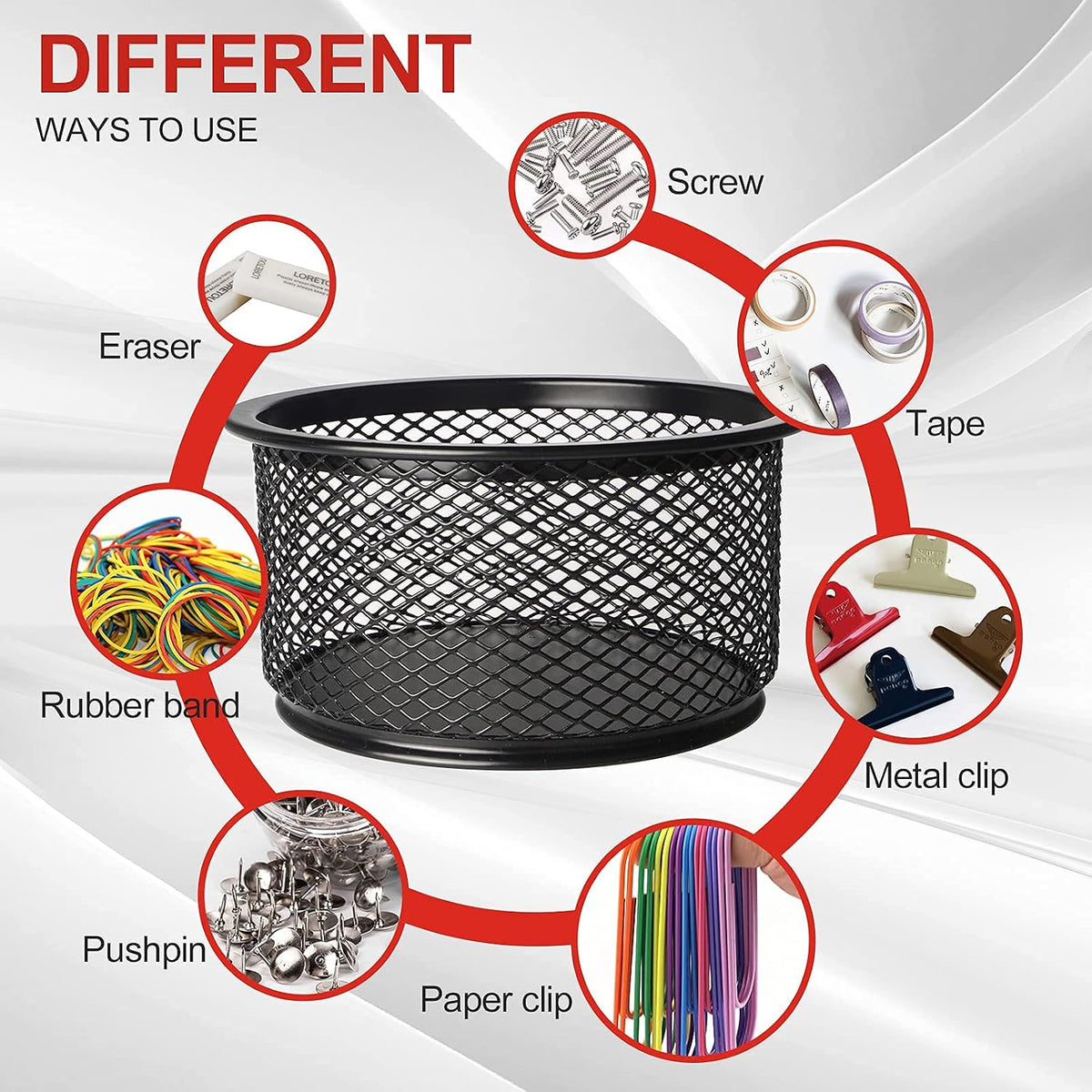 ®5-Pack Stackable Mesh Desk Organizer Bins - Durable Storage Containers for Paper Clips, Rubber Bands, and Office Supplies, Black