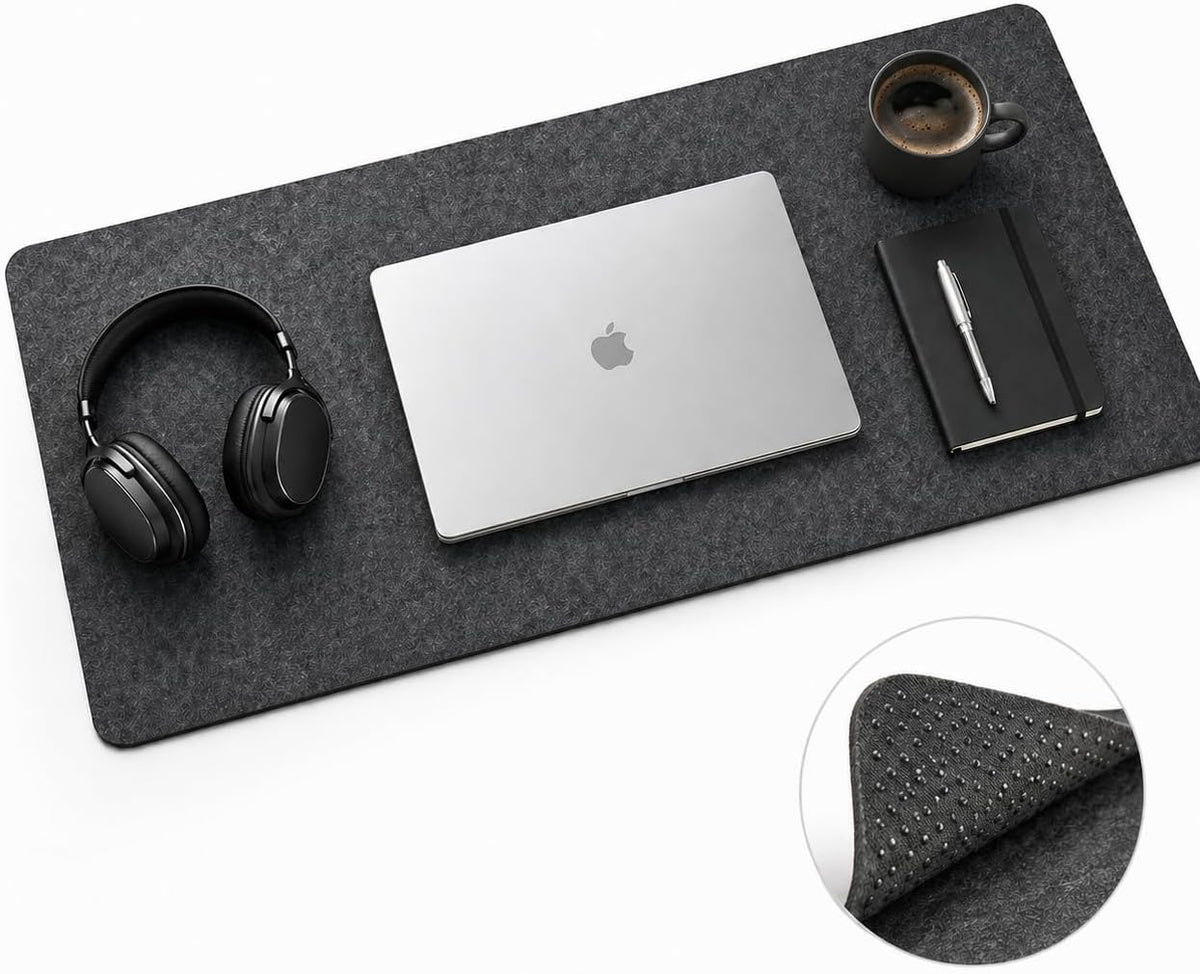 Premium Reversible Felt Desk Mat | Computer Pad for Keyboard & Mouse | Office & Home Workspace Protector (Black Gray, 36Inx12In)