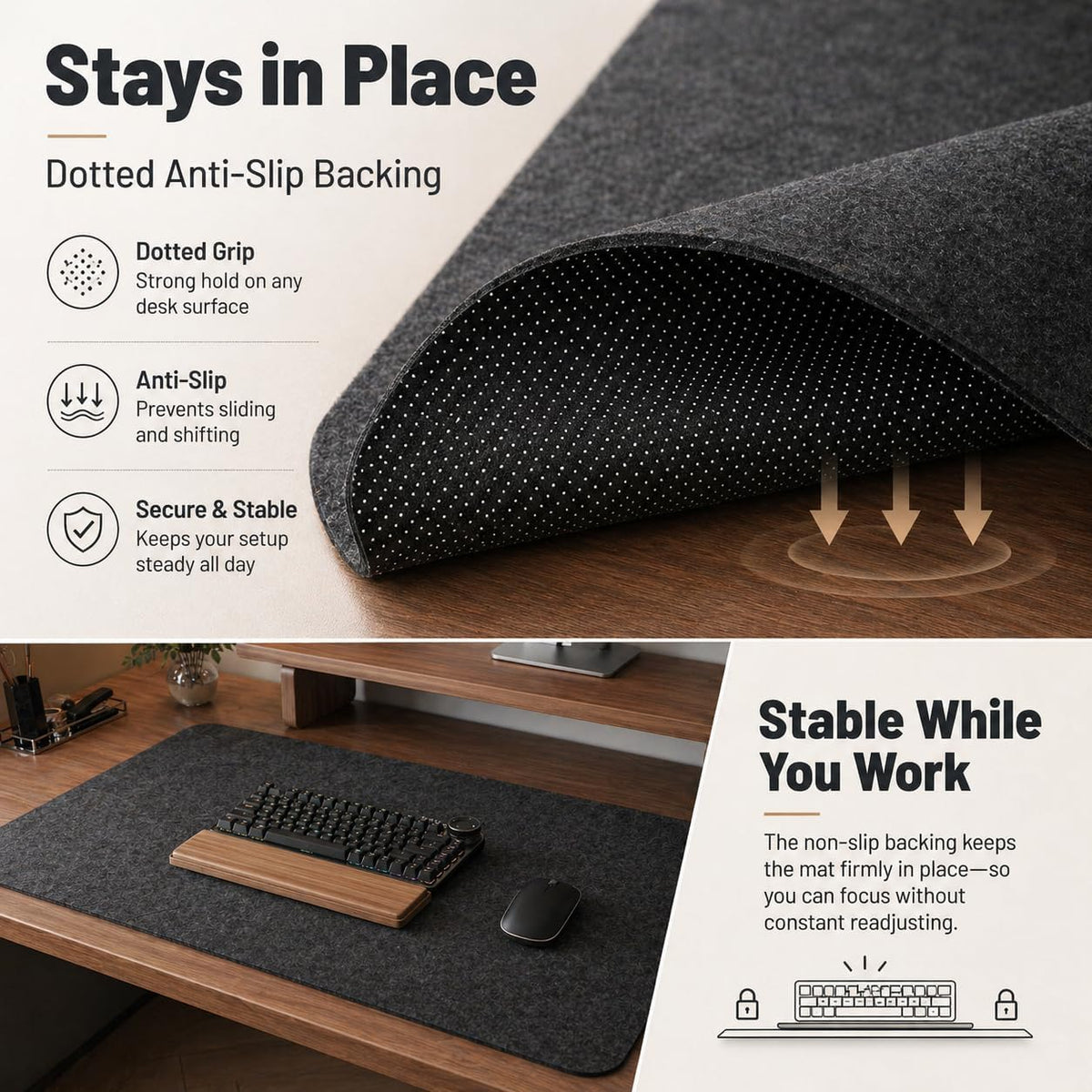 Premium Reversible Felt Desk Mat | Computer Pad for Keyboard & Mouse | Office & Home Workspace Protector (Black Gray, 36Inx12In)