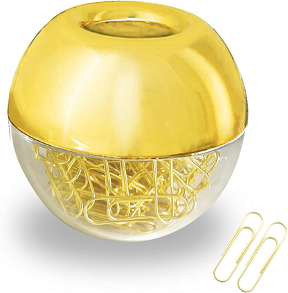 Magnetic Paper Clip Holder, Marble White holder with Gold PaperClips 100pcs 28mm(1.1") Cute Office Supplies for Desk Organizer