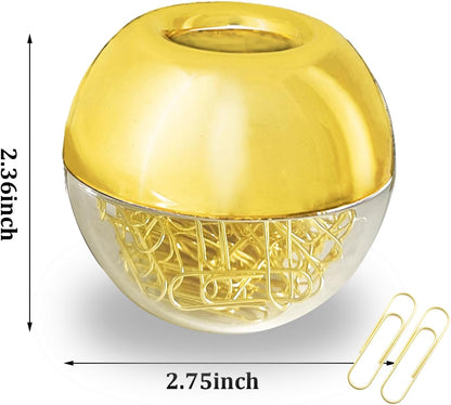 Magnetic Paper Clip Holder, Marble White holder with Gold PaperClips 100pcs 28mm(1.1") Cute Office Supplies for Desk Organizer