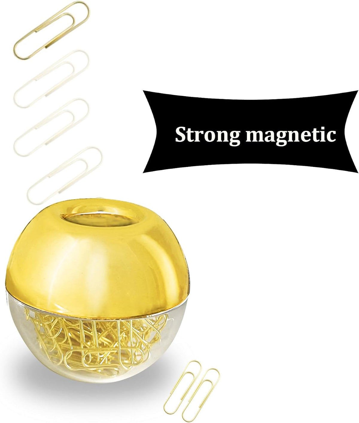 Magnetic Paper Clip Holder, Marble White holder with Gold PaperClips 100pcs 28mm(1.1") Cute Office Supplies for Desk Organizer