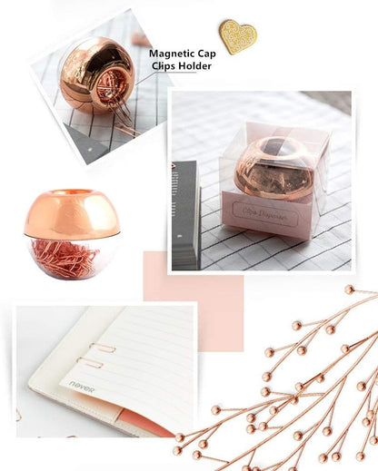 Magnetic Paper Clip Holder, Marble White holder with Gold PaperClips 100pcs 28mm(1.1") Cute Office Supplies for Desk Organizer