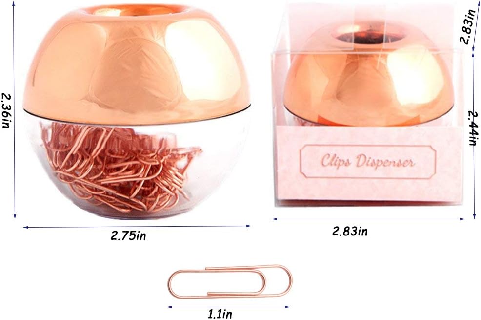 Magnetic Paper Clip Holder, Marble White holder with Gold PaperClips 100pcs 28mm(1.1") Cute Office Supplies for Desk Organizer