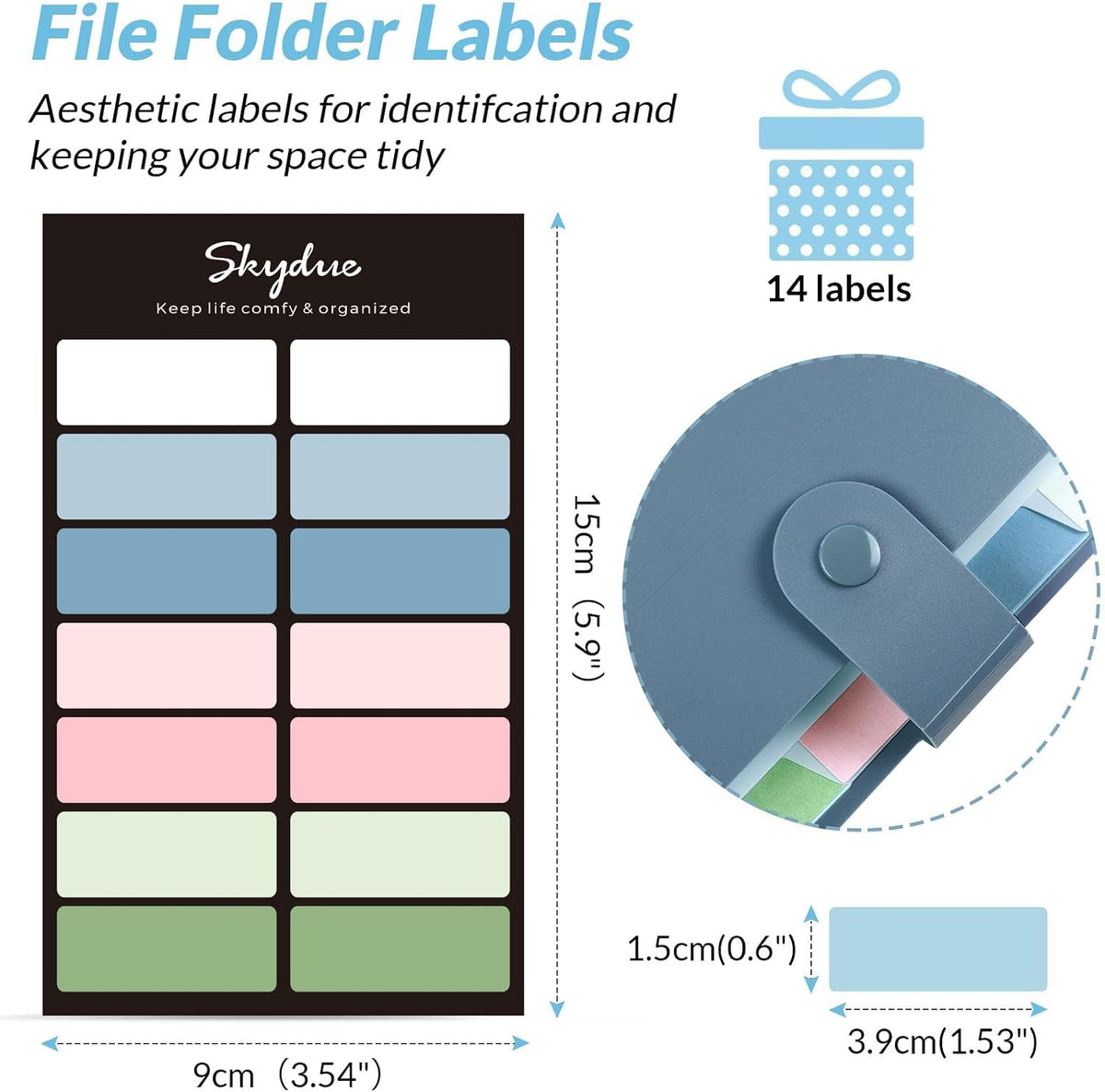 Expanding File Organizer with 8 Pockets, Accordion File Folders with Labels, Portable Document Paper Bill Receipt Organizer, Home College School Office Supplies, Letter Size, Blue
